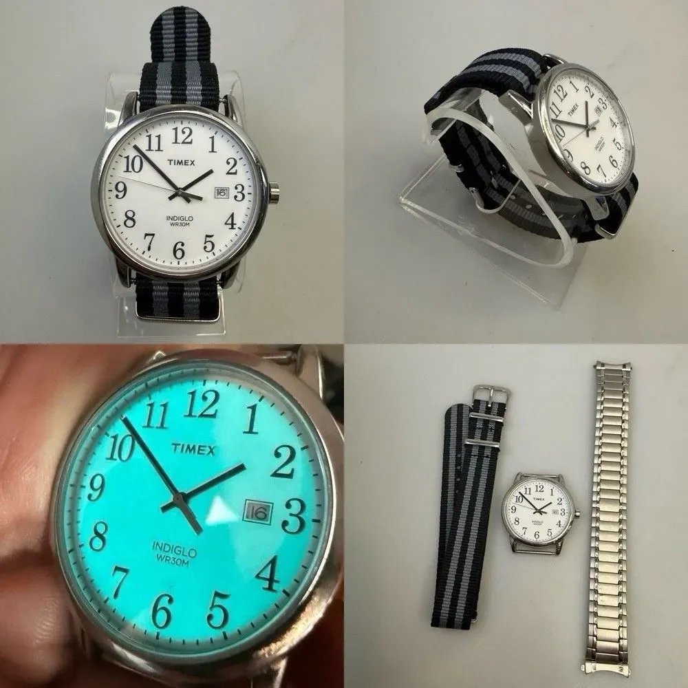 TIMEX Men's TW2P81300 Easy Reader Indiglo White Dial 38mm 2 Bands EUC